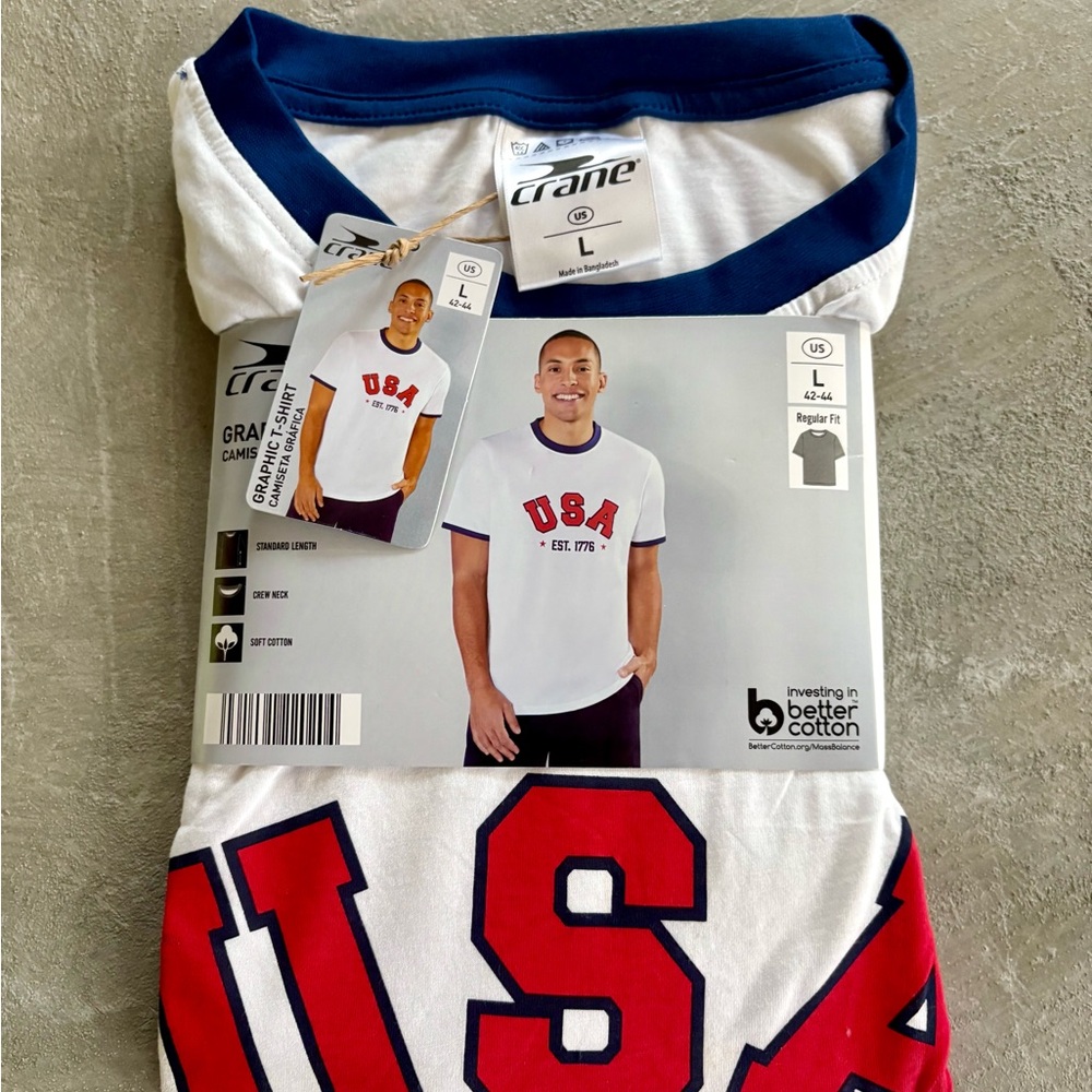 Men’s Crane USA Established In 1776 Shirt Sleeve Tee. Large. NWT